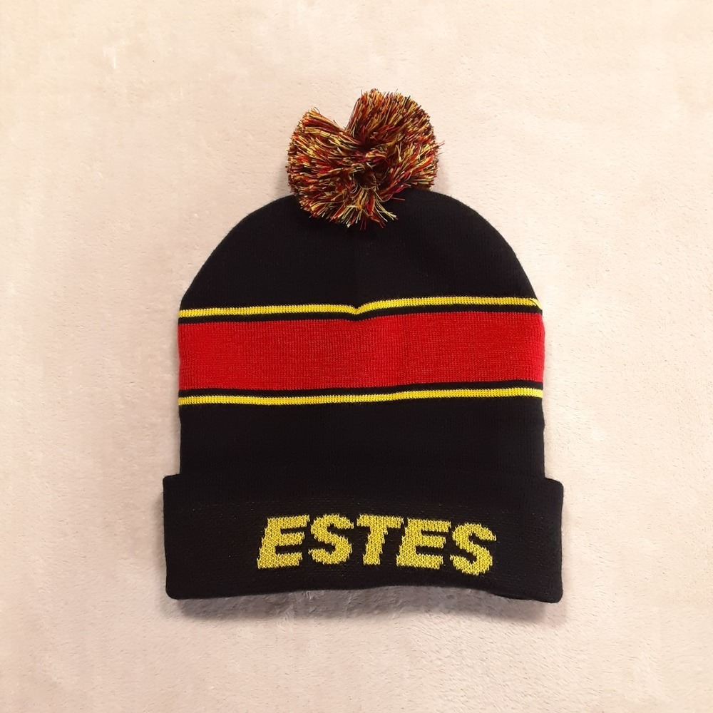 Estes Express Lines Unisex Knit Pom Winter Beanie Black Stripes Acrylic Unisex